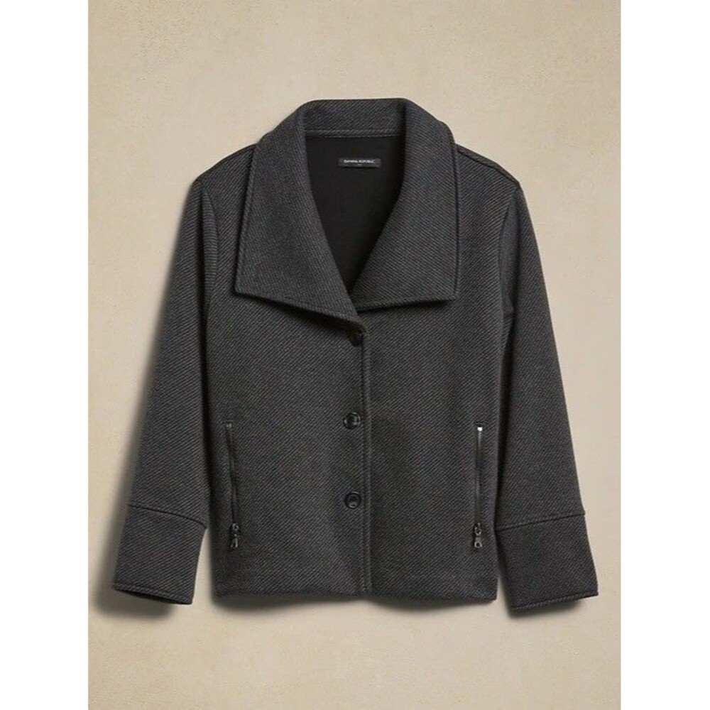 Banana Republic Dark Charcoal Size M Brushed Twill Knit Moto Jacket Coat Cropped - Picture 1 of 16